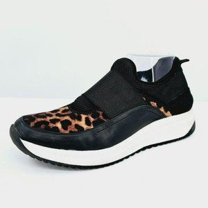 Anne Klein Sport Backdoor Fashion Sneakers 8.5 Black White Leopard Print Slip On